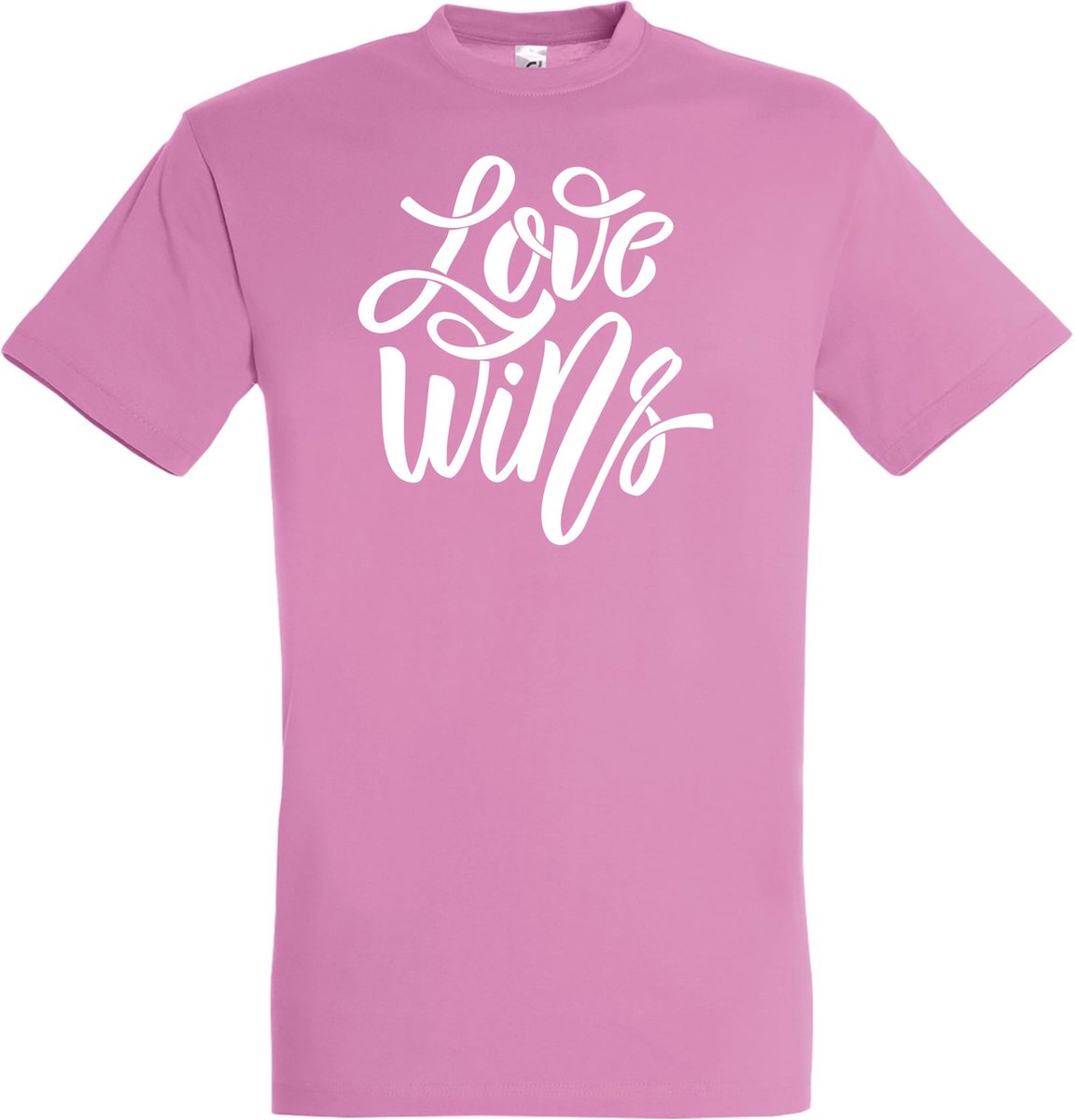 T-shirt Love Wins | Regenboog vlag | Gay pride kleding | Pride shirt | Roze | maat XL